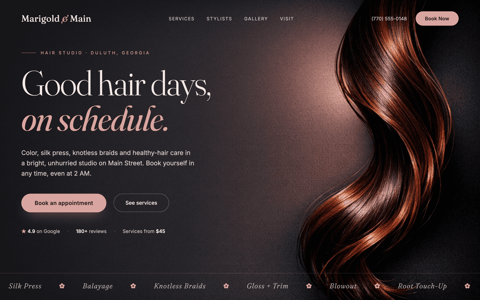 A salon website built on JustPop!