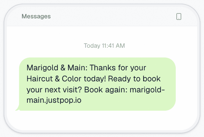 A text inviting the client to book their next visit